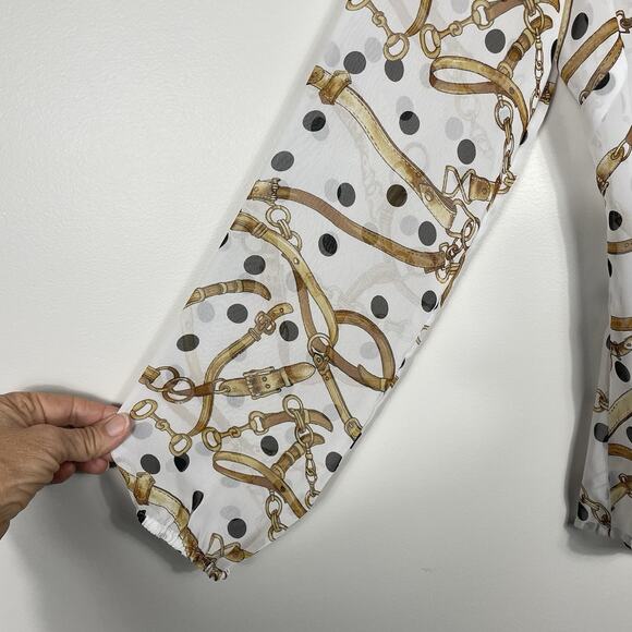 Vtg Cache Ruffle Blouse Top Size M White Equestrian Polkadot Print Career Office - Picture 7 of 8
